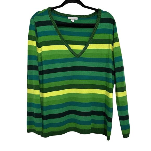 New York & Company V Neck Y2k Womens Striped Long-sleeved Sweater XL - Picture 1 of 6